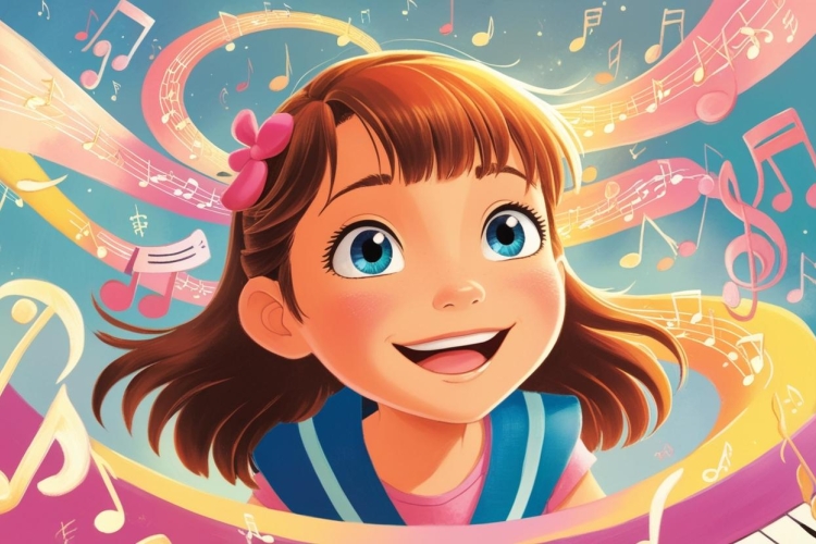 imagen  animada de una niña que tuvo un sueño musical